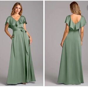 Azazie Sage Green Ruffle Maxi Dress